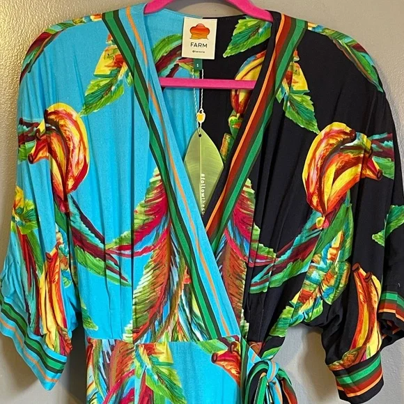 Farm Rio Mixed Banana Wrap Style Multicolored Dress S - Picture 3 of 12